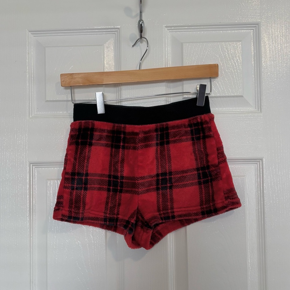 Pink Victoria’s Secret Fuzzy Plaid Lounge Shorts